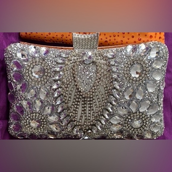Handbags - Women's Crystal Embellished Evening Clutch - Silver